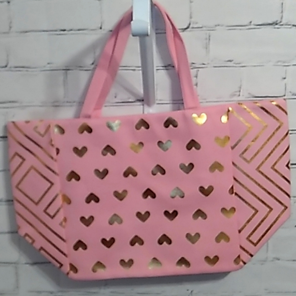 Gold Foiled Heart Large ToteBag Pink